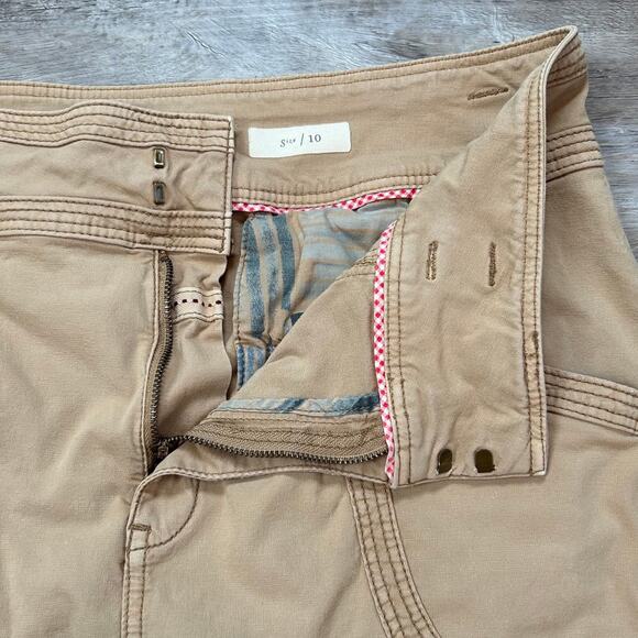 Pilcro Anthropologie Tan Cotton Mini Skirt Contrast Stitching Utility Style - Picture 3 of 6
